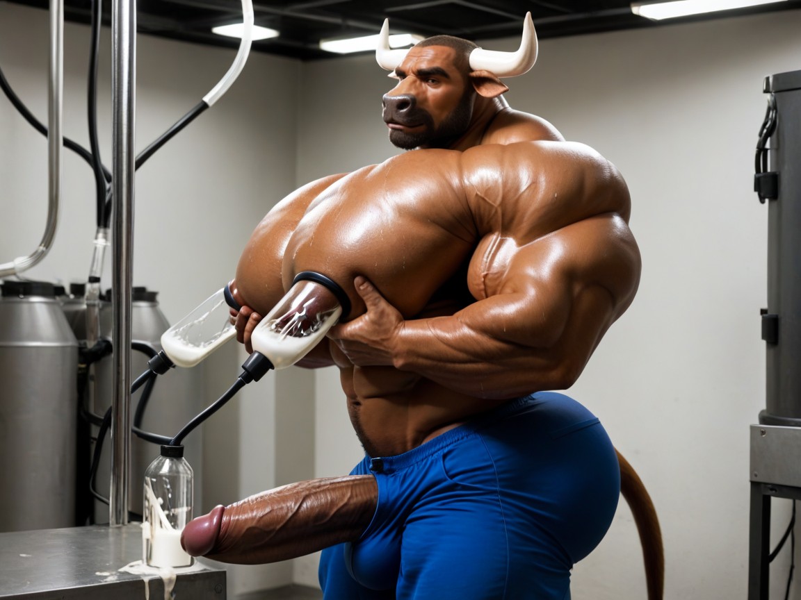 Squeezing Nipple, Huge Arms, Another Man Grabbing Cattle Furry's Boobs AI Gay Porn