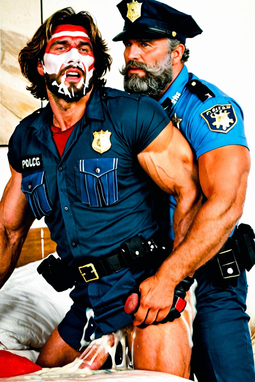 Gay Man, Male Police With Pussy Being Fucked By Male Bearded, Male Bearded Behind Man AI Gay Porn