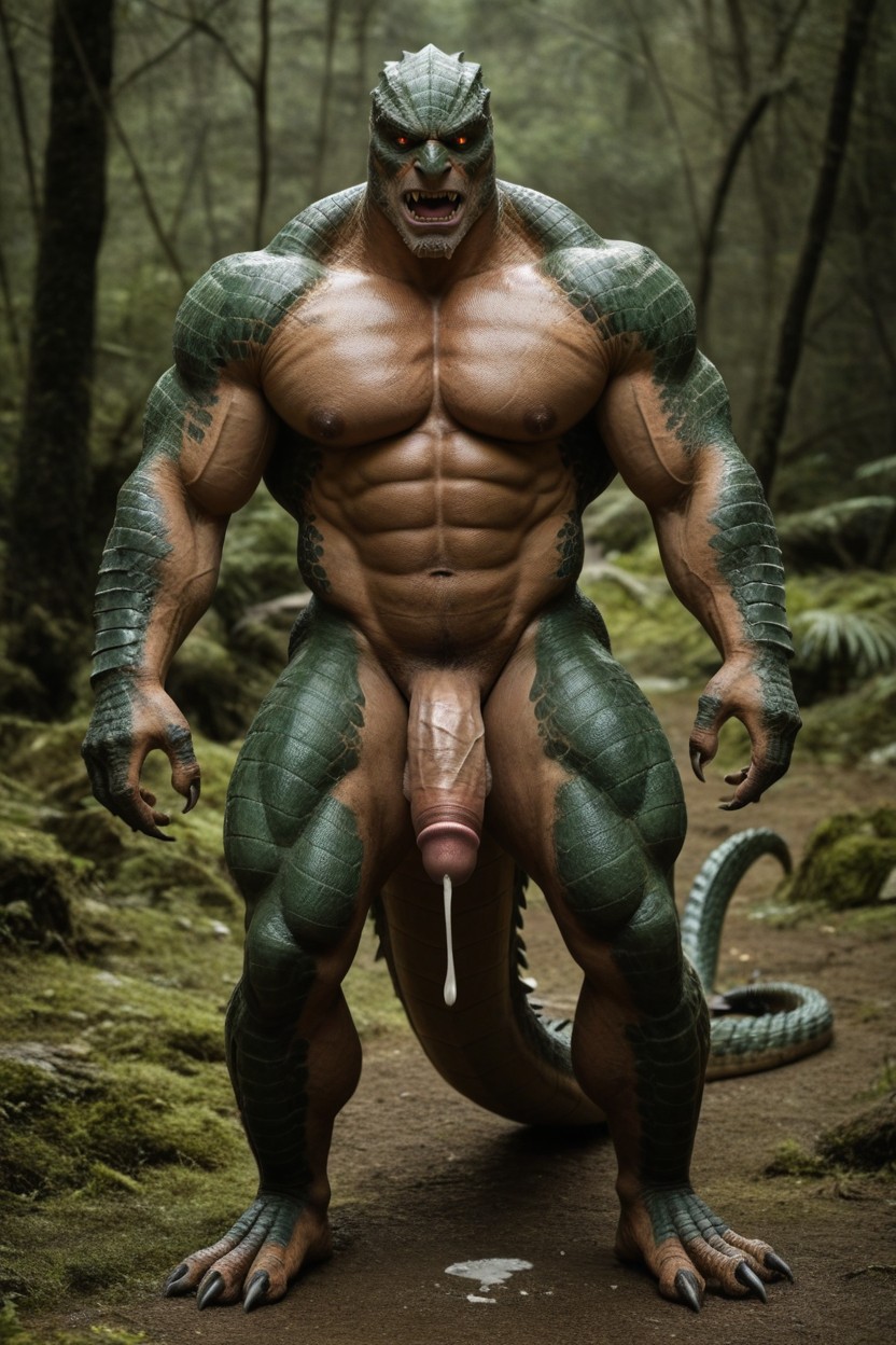 Oversized Muscles, Long Scaled Tail, Reptilian AI Gay Porn