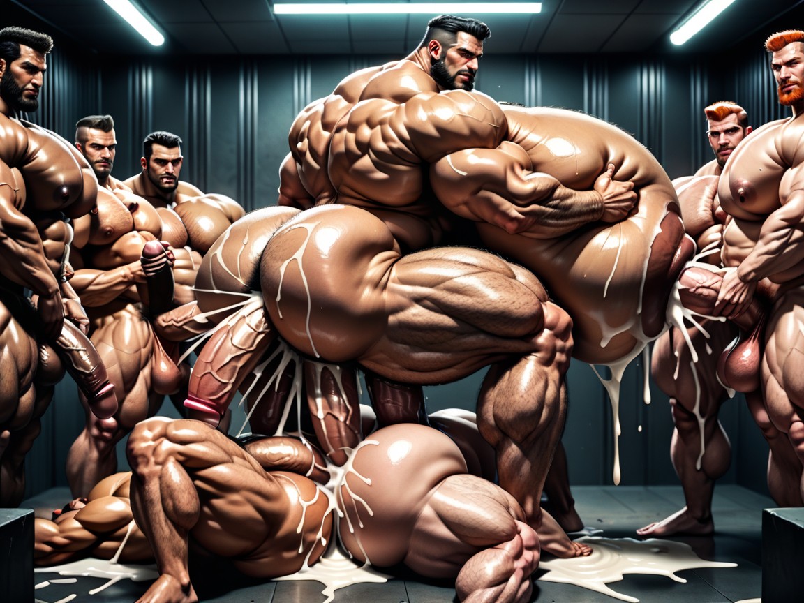 Thick, Many Impossibly Huge Hyper Long Cocks, Mouth Agape AI Gay Porn