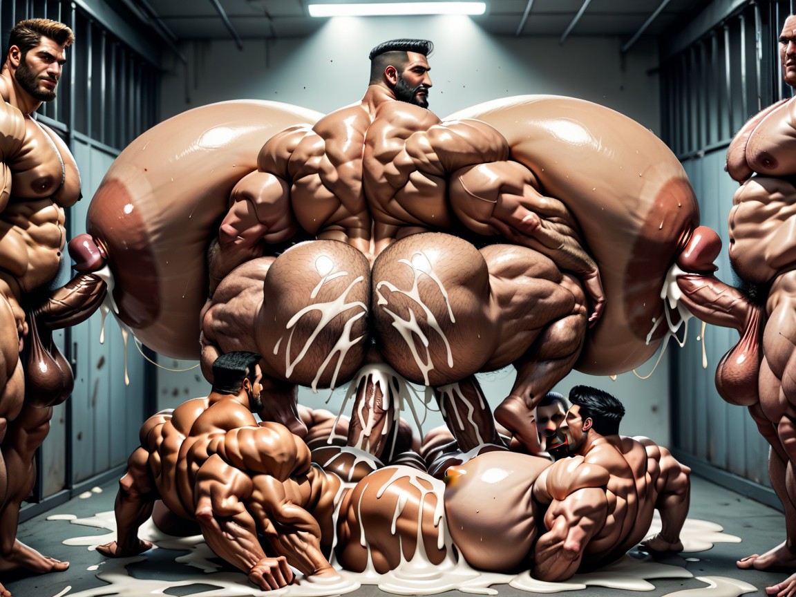 Hyper Bulky, Oiled Skin, Sweaty AI Gay Porn