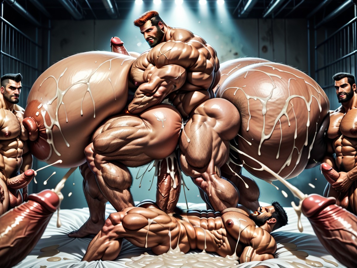 Many Impossibly Huge Hyper Long Cocks, Naked, Prison AI Gay Porn