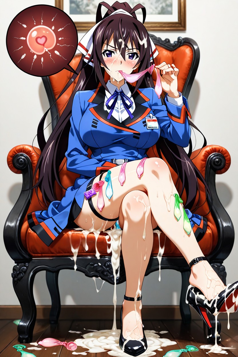 Sitting, Infinite Stratos Official Costume, Clothes Covered On Semen Hentai AI Porn