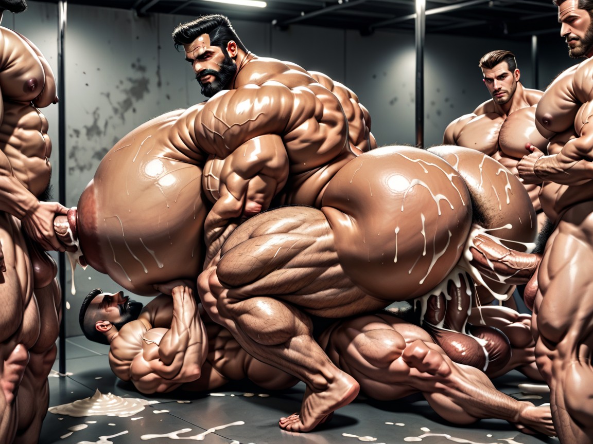 Mouth Agape, Many Impossibly Huge Hyper Long Cocks, Thick AI Gay Porn