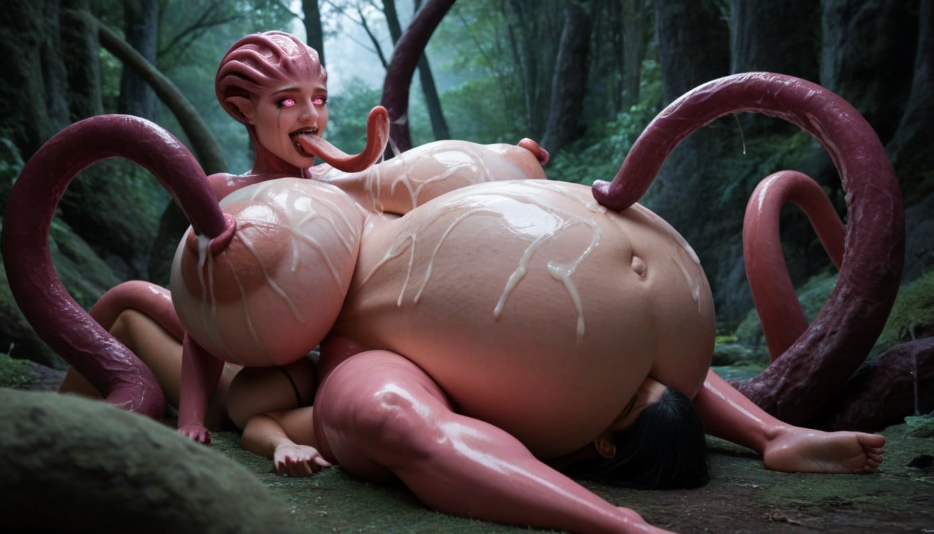 Tentacle Body, Extremadamente Pesado En La Parte Inferior, Woman Inside Tentacle Flesh Porno IA