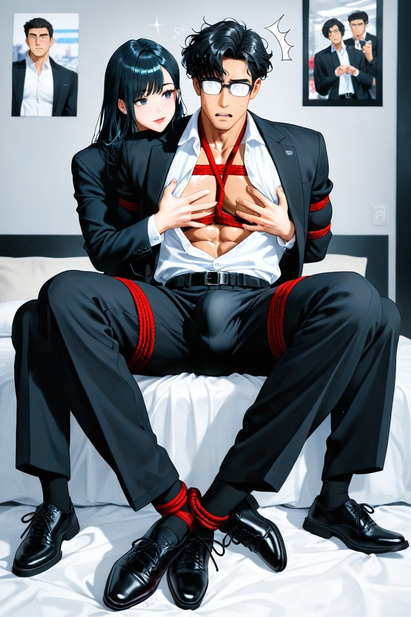 Sit, Groin Bondage Accentuates, Bulge AI Gay Porn