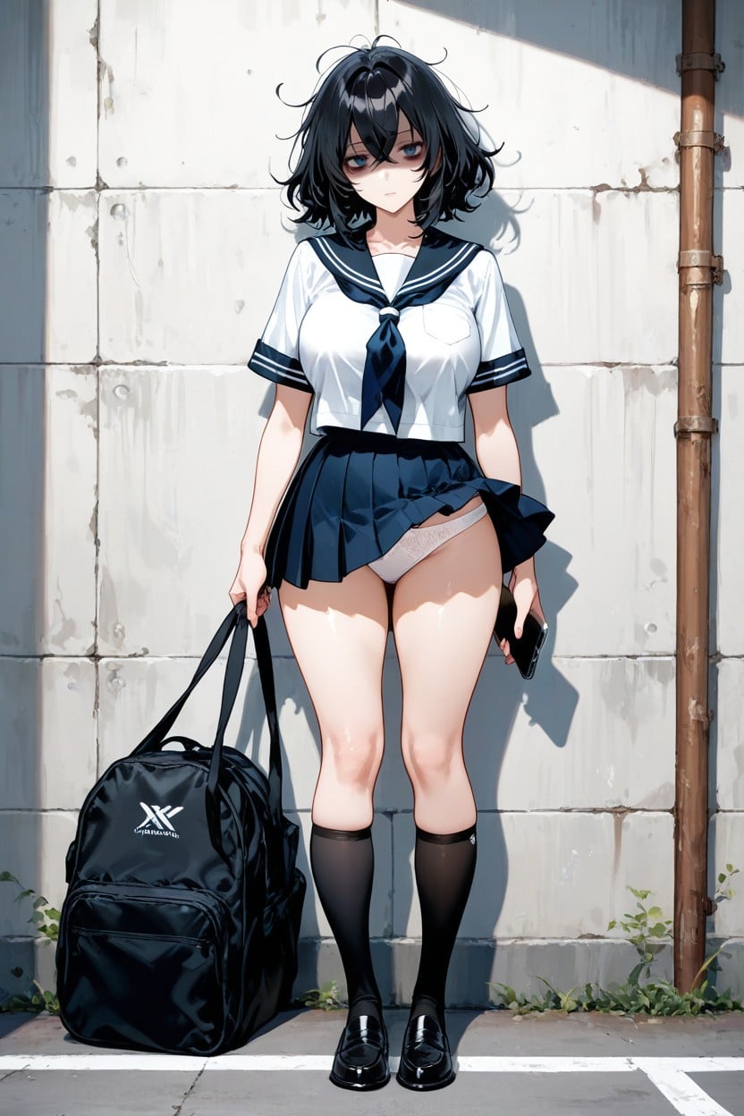Sailor Uniform, Sanpaku Eyes, Panties Visible AI Porn
