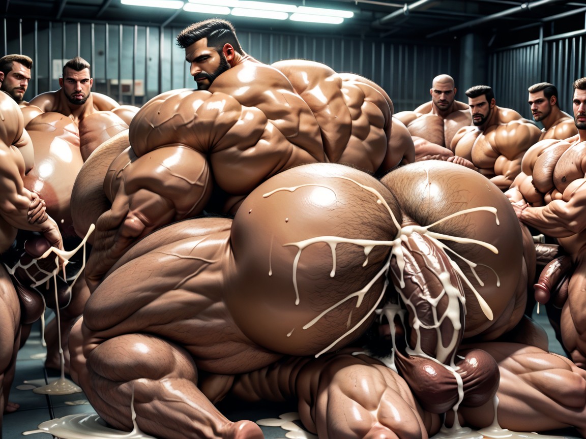 Laying, Rough Chiseled Tough Looking Transmen, Thick AI Gay Porn