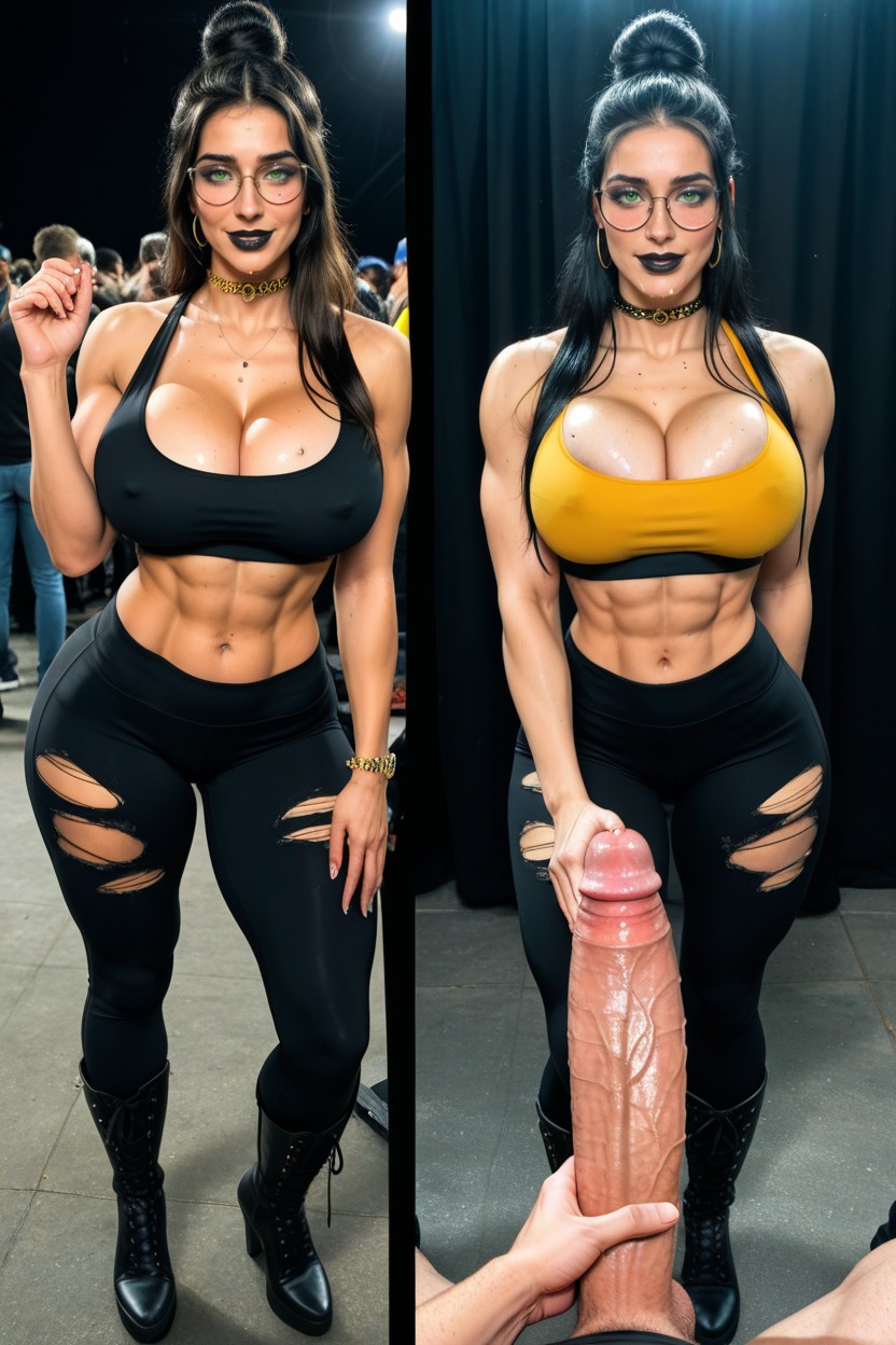 Round Eyes, Standing, Breasts Hyper Bulging Out Of Top Pornografia de IA