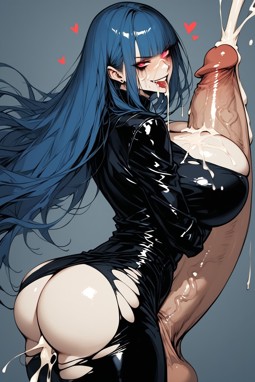 Goth Makeup, Ripped Clothing, Thick Wet Cum Dripping Off Her Face Hentai AI Porn