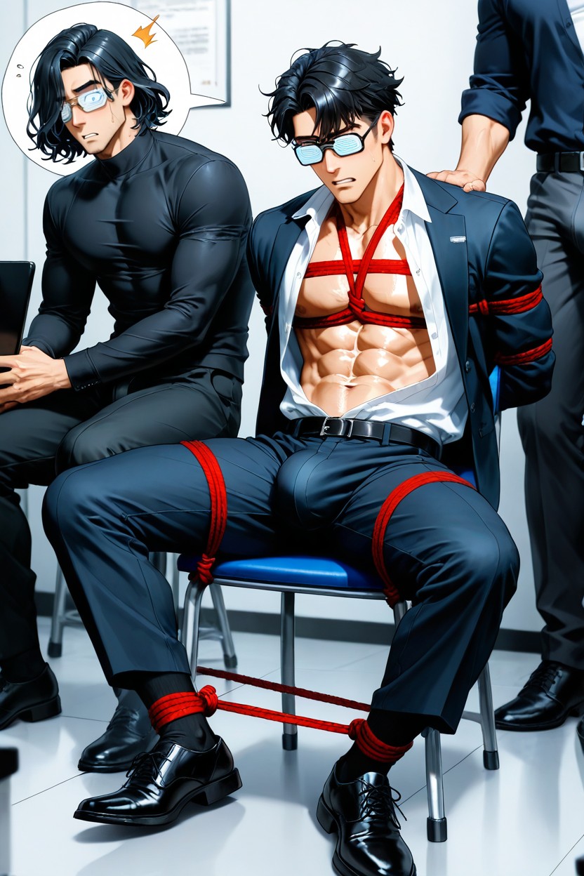 Black Stockings, Long Shirt And Black Jacket With Black Office Pants, Sit AI Gay Porn