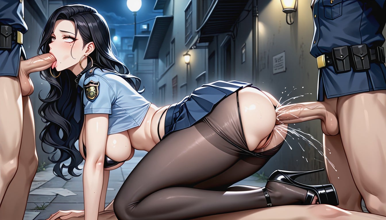 Round Face, Oiled Skin, Police Uniform Top Hentai IA