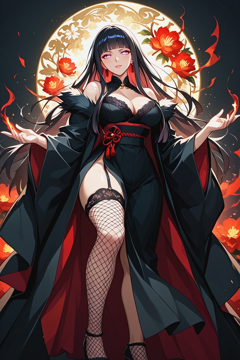 Stylistic Portrait Of A Woman With Striking Black Hair, With Defined Eyes And Soft Lips, Hyuuga Hinata Porno IA Hentai