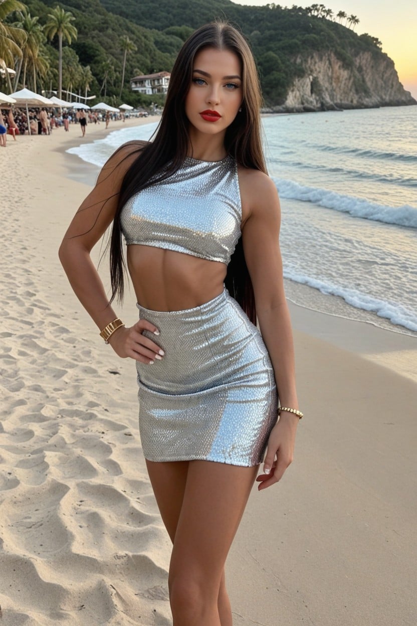 Maigre, Robe À Sequins, Bas Porno IA
