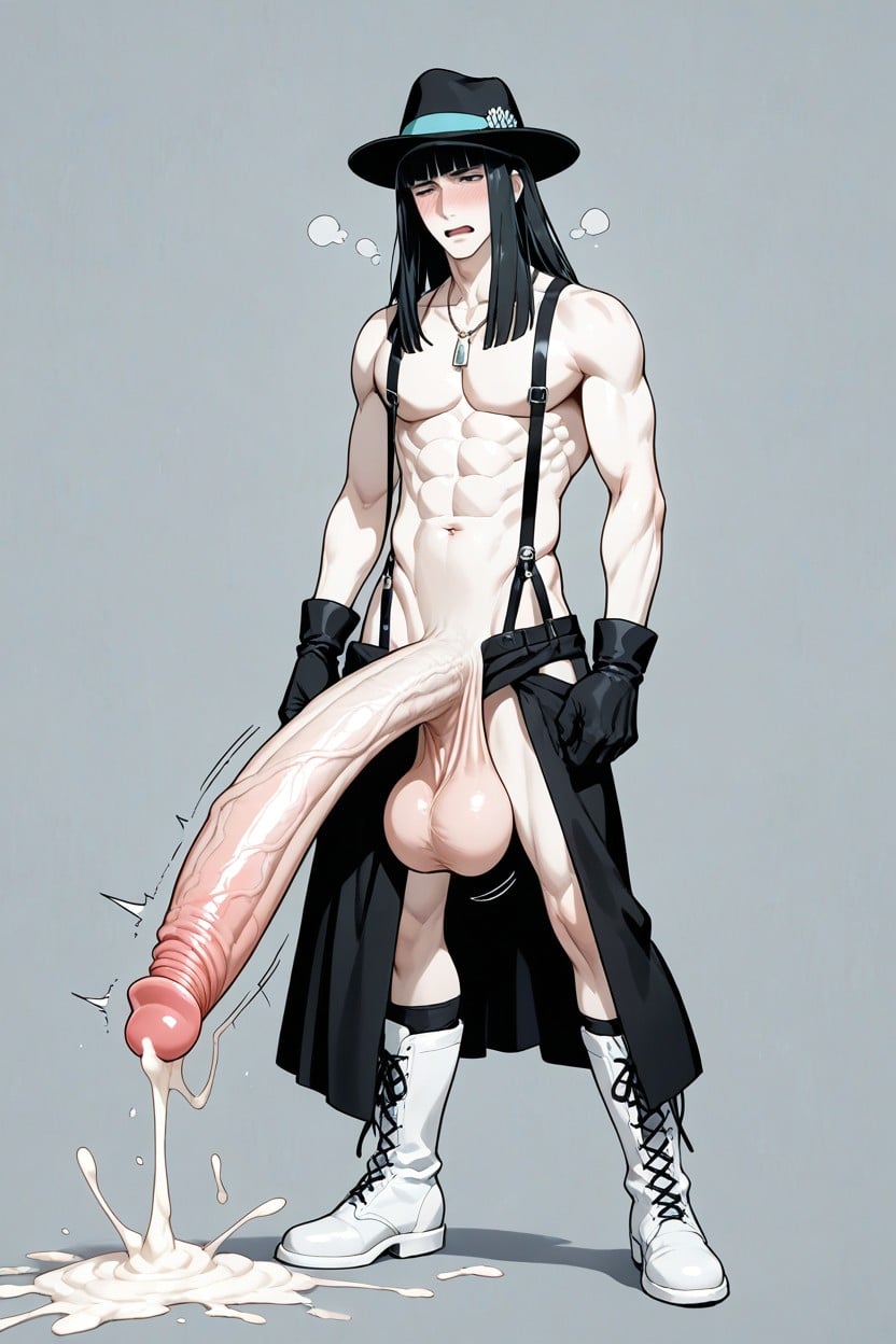 Pale Skin, Oversized Hyper Gigantic Balls, Hyper Cum AI Gay Porn