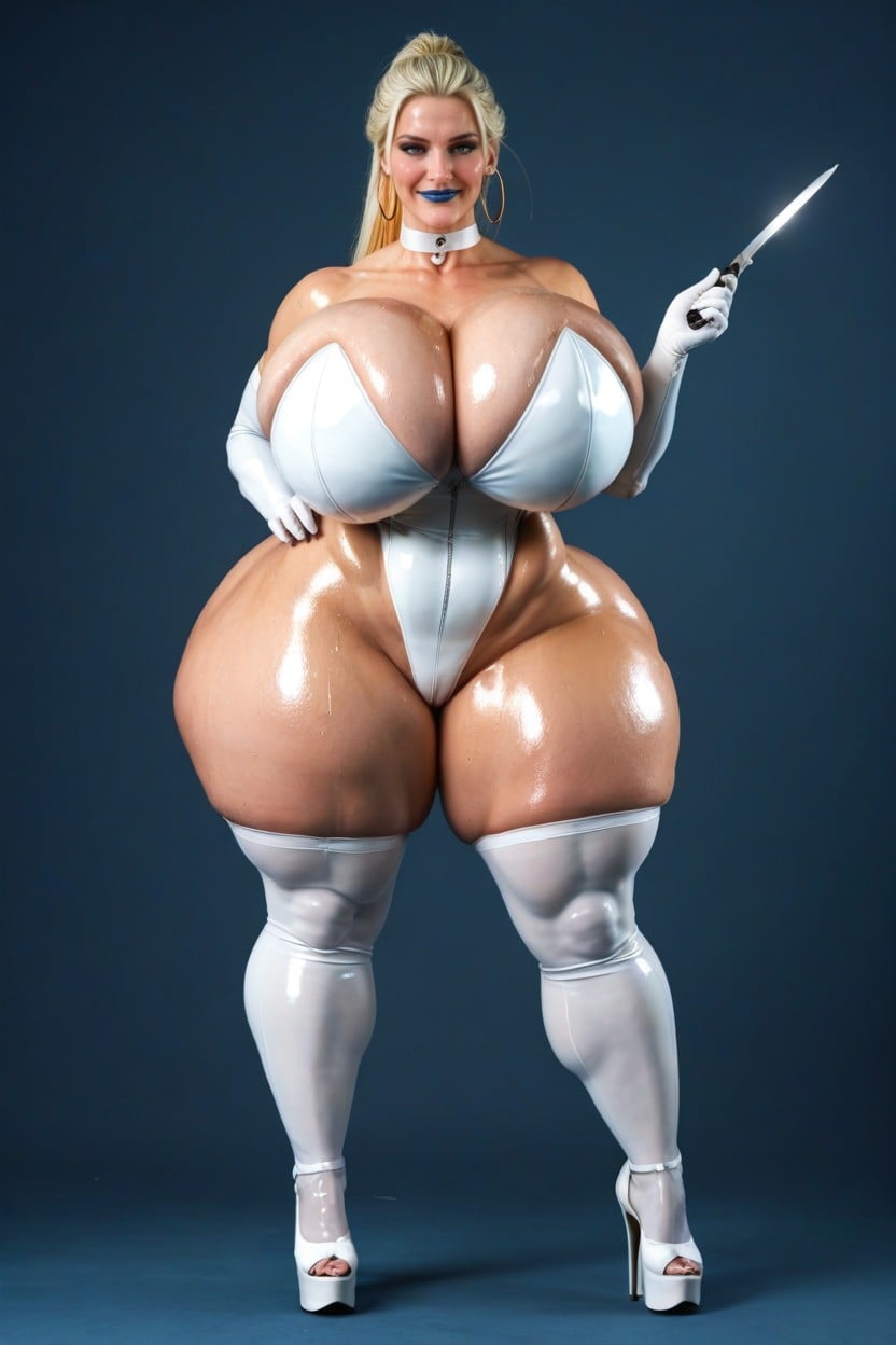 Hyper Extreme Colossal Breasts, Legs Spread Apart, 18+ Porno IA