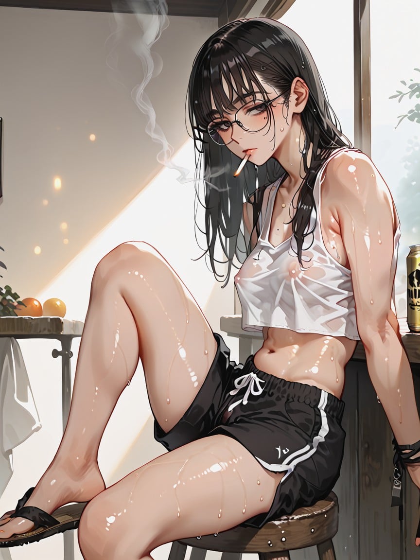Wet Hair, Leg Slightly Open, Ultra Detailed Hentai AI Porn