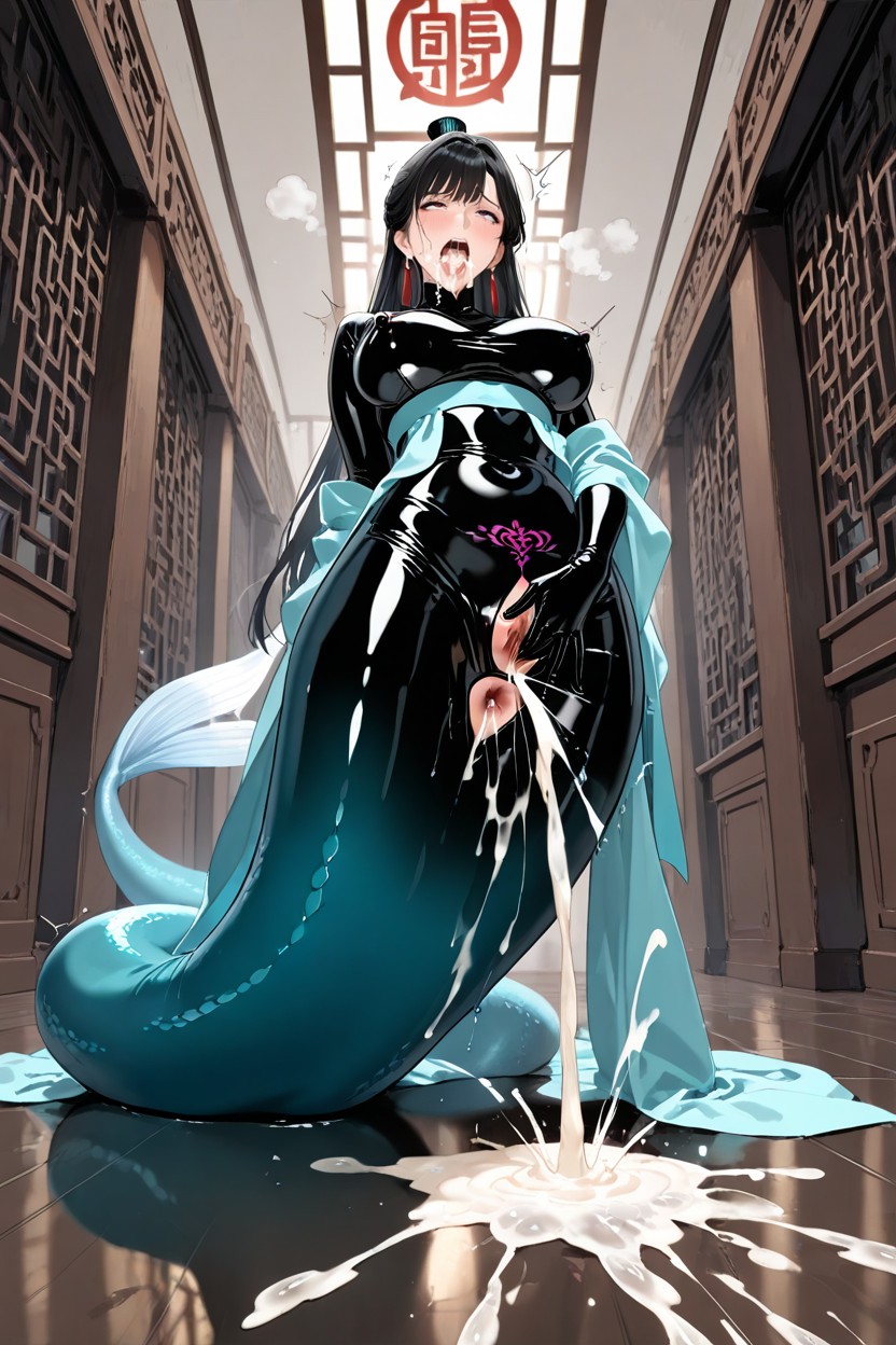 Large Breasts, No Human Legs, Standing With Straight Latex Mermaid Tail Hentai AI Porn