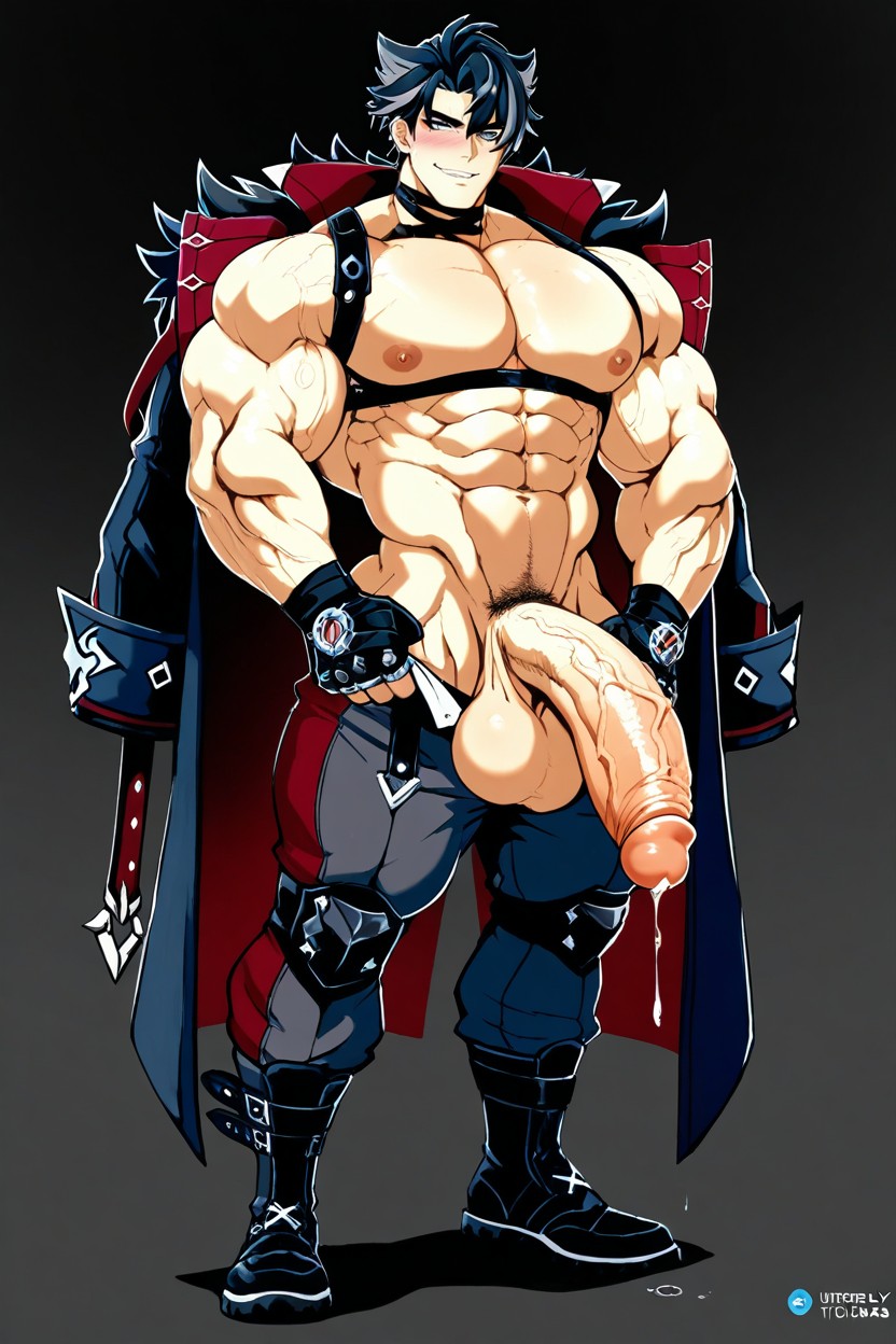 Dominant Confident Pose, Tall Muscular Man With Pale Skin, Oversized Muscles AI Gay Porn