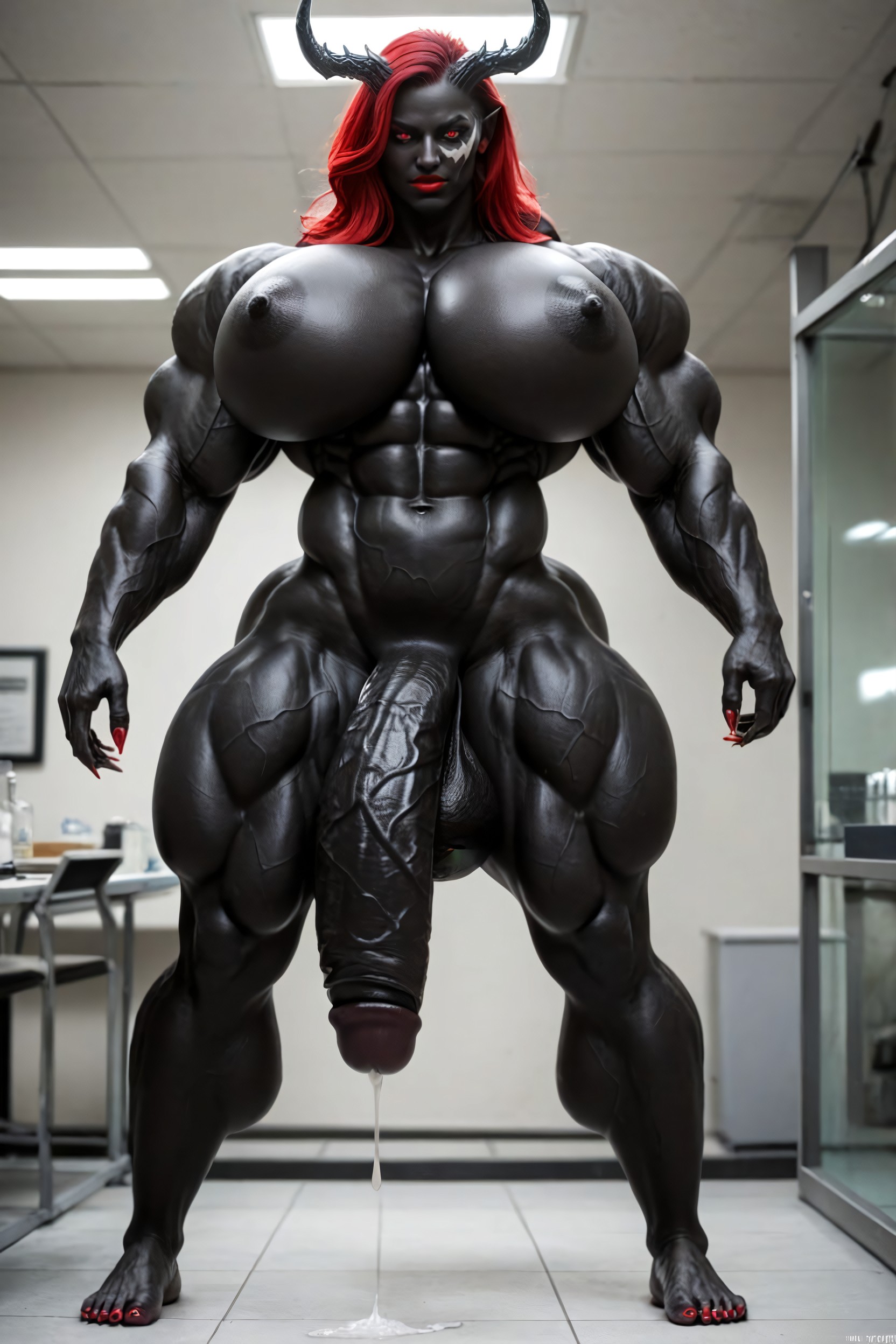 Big Oni Horns, Red Eyes, Her Cock Is A Flared Cock Shemale AI Porn