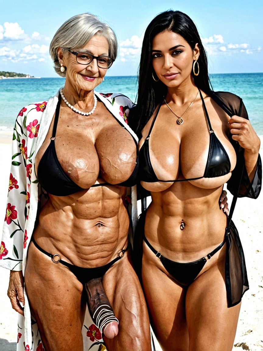 Extremely Muscular, One-piece Swimsuit, Chemise Moulante Shemale AI Porn
