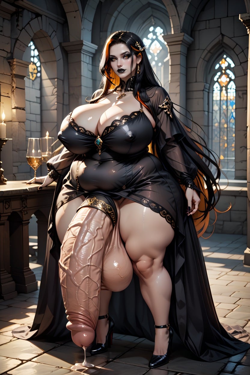 Elegant High Heel Shoes, 18+, Sheer Elegant Gown With Ample Cleavage 쉬메일 AI 포르노