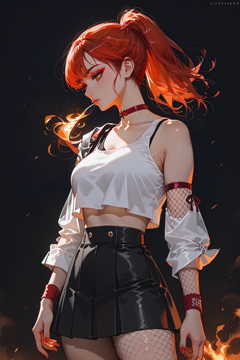 Fire Sleeves, Wristbands, Side View Hentai AI Porn
