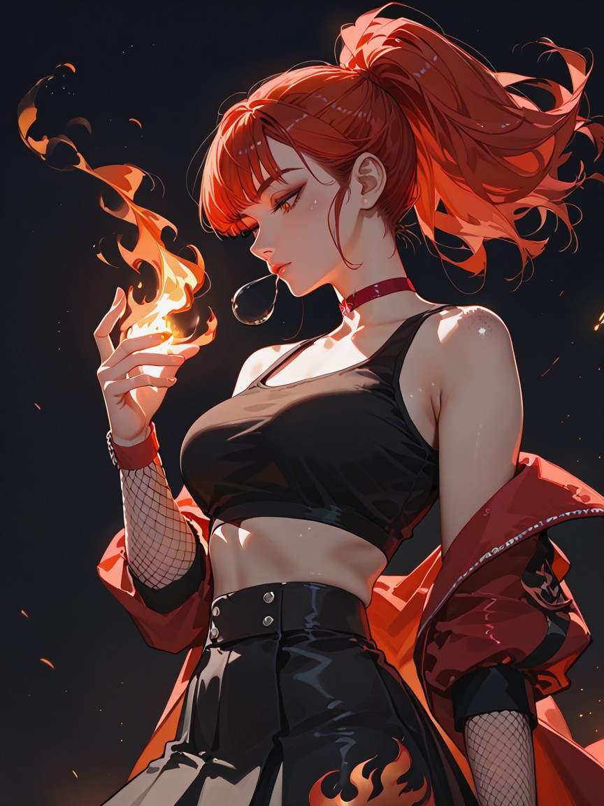 Full Length Flamecoat, Fire Sleeves, Mid Bust Hentai AI Porn