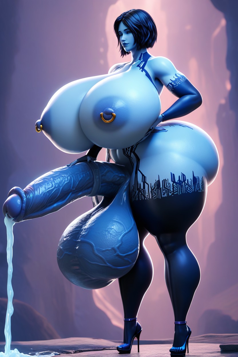 Average Hips, Hyper Contoured Erect Nipples Apart Visible, Enormous Gigantic Cock Shemale AI Porn