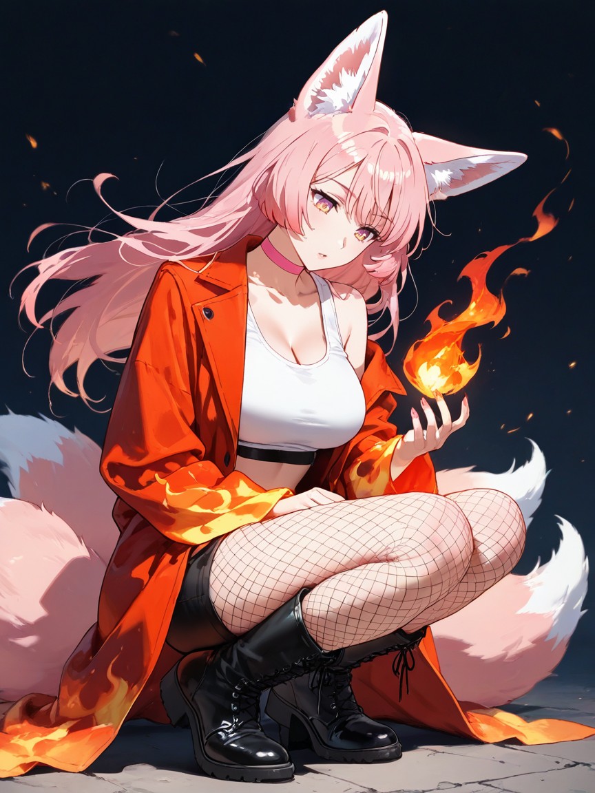 Detailed Shading, Kitsune, Fire Sleeves Hentai AI Porn