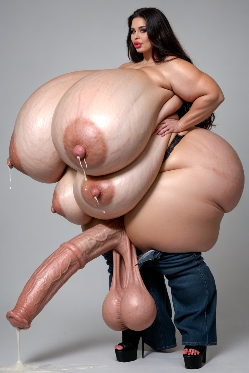 Dripping Lactation, Impossibly Long Hair, Gigantic Balls Shemale AI Porn