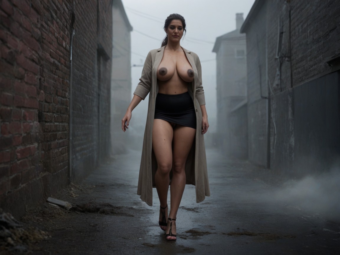 Natural Breast, Wide Angle, Falling Woman Is Covered In A Lot Of Dirt And Dust AI Porn