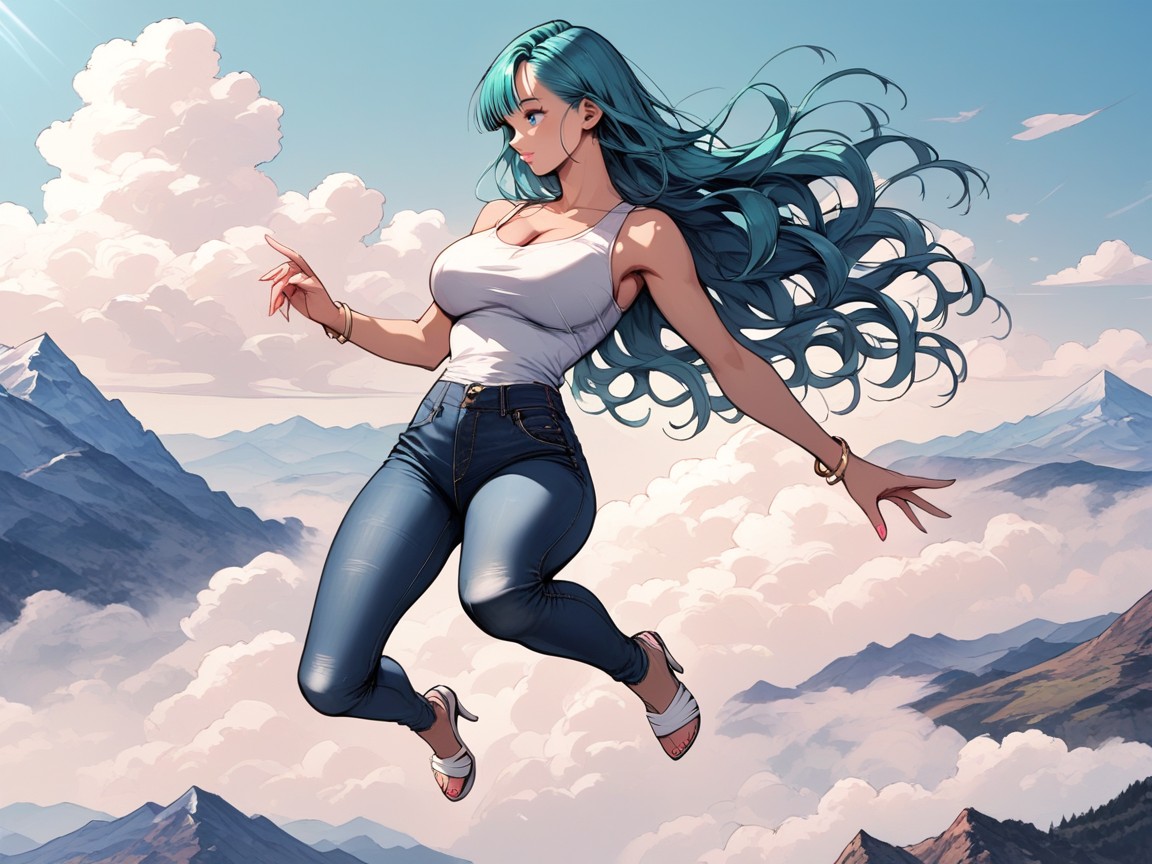 Tanned Skin, Large Breast, Turquoise Hair Hentai AI Porn