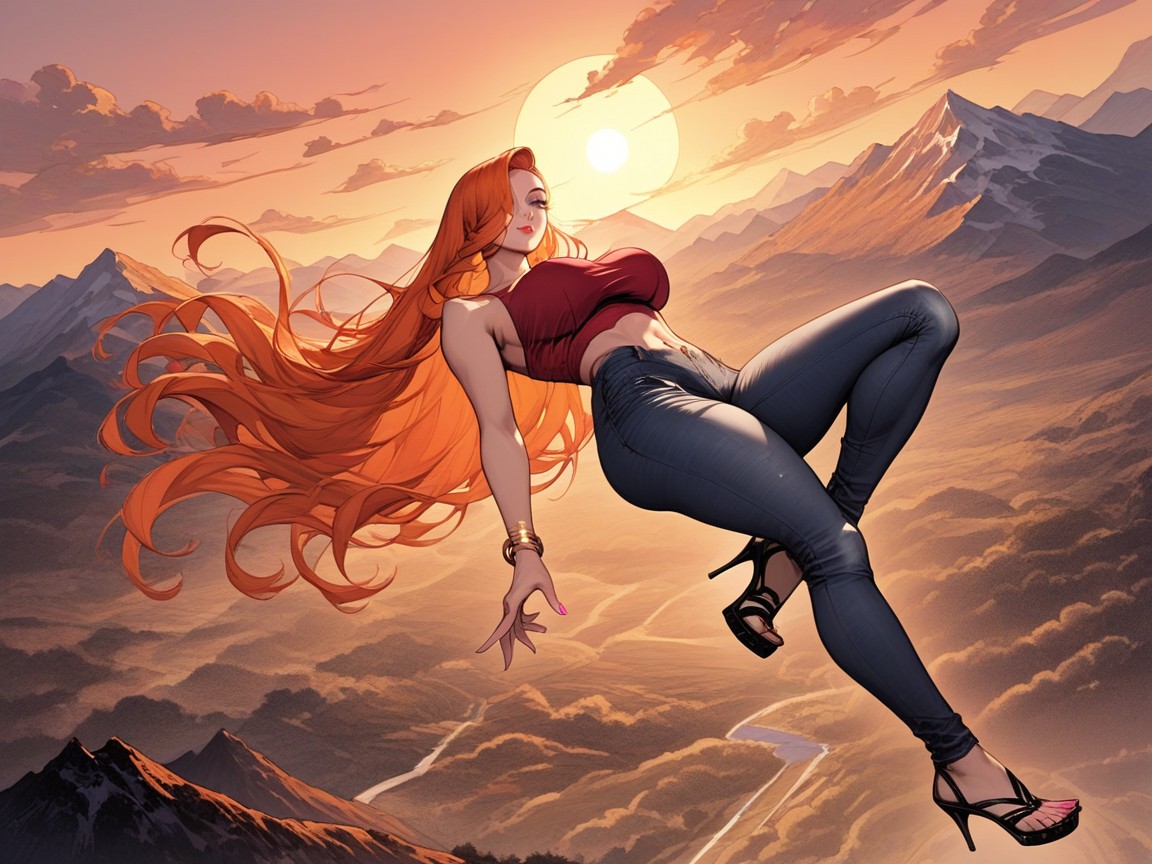 Clouds, Red Aura Around Body, Wide Angle Hentai AI Porn