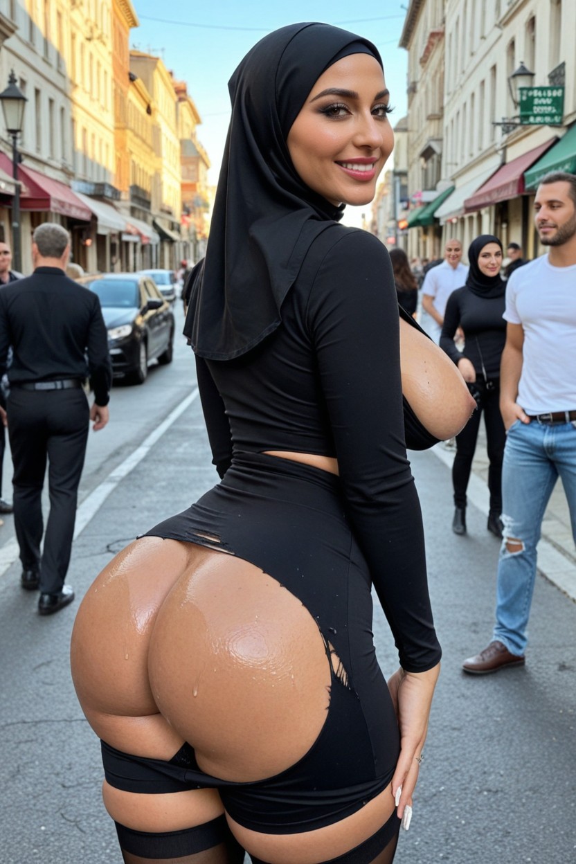 Pechos Naturales, Hijab, Piel Grasa Porno IA