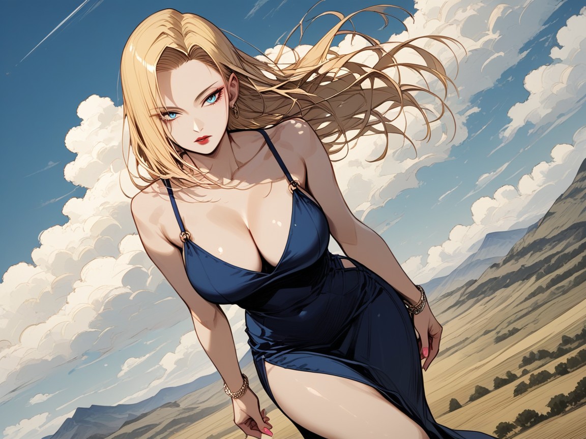 Long Hair, Perfect Tits, Red Lipstick Hentai AI Porn