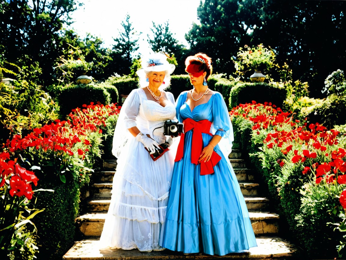 Eyebrows Raised In Surprise, Fancy Victorian Dress, Full Body Viewing Distance Porno IA