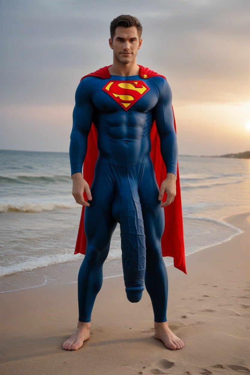 Red Cape, Ultrarealistic Hyper Bulge, Tasteful Photo Porno IA Gay