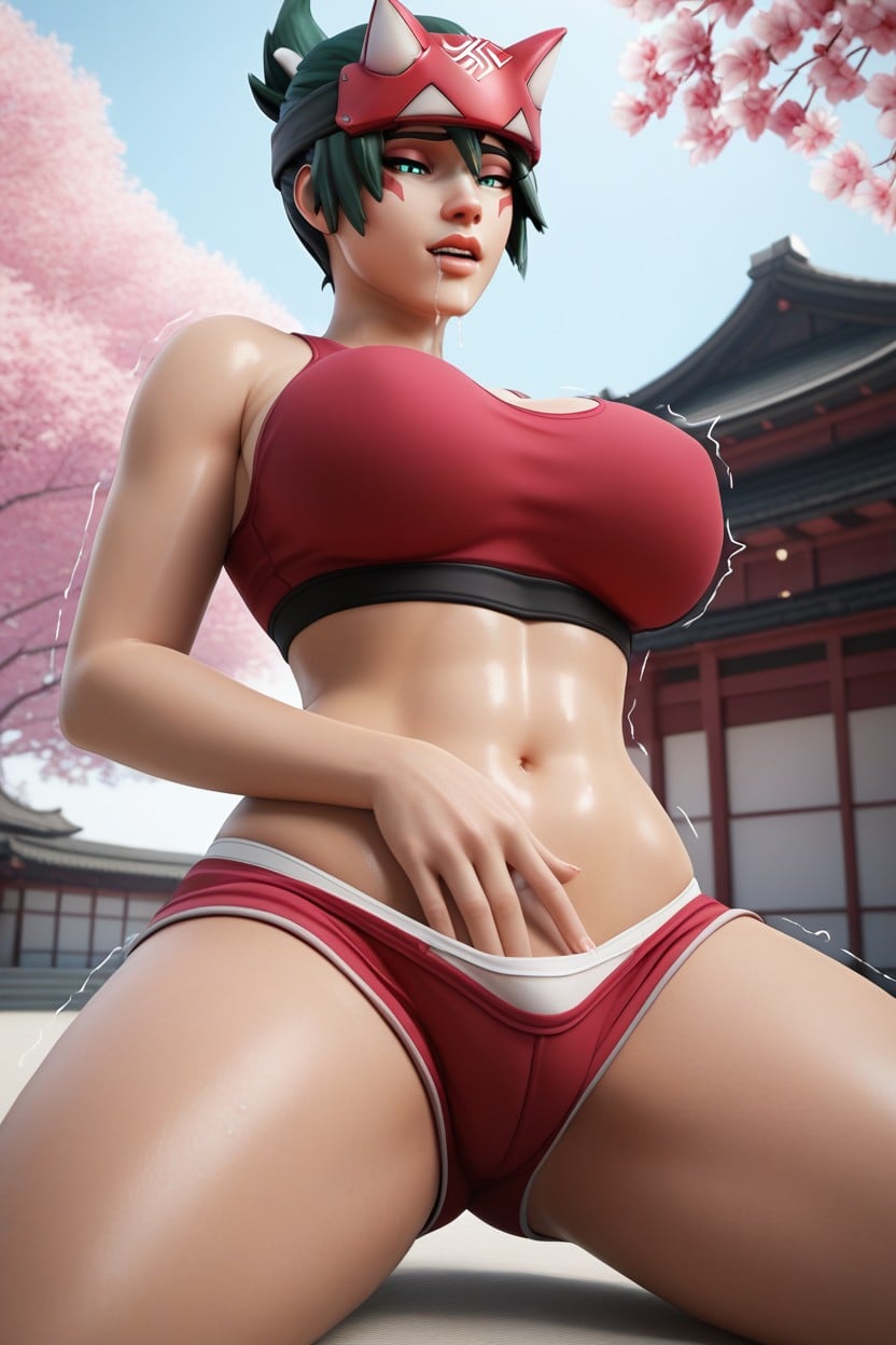 Heavily Sweating, Waist Shot, Red Fabric Hentai AI Porn