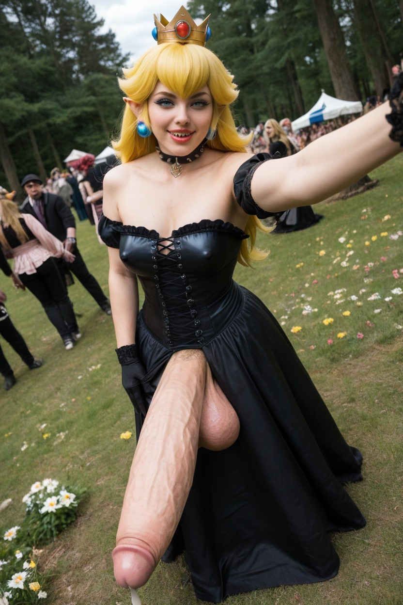 Front View, Flowers, Hyper Saggy Balls Shemale AI Porn