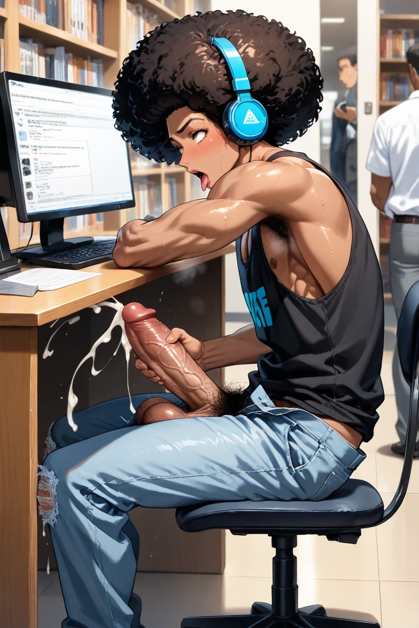 Afro Hair, Pants Unzipped, Femboy Porno IA Gay