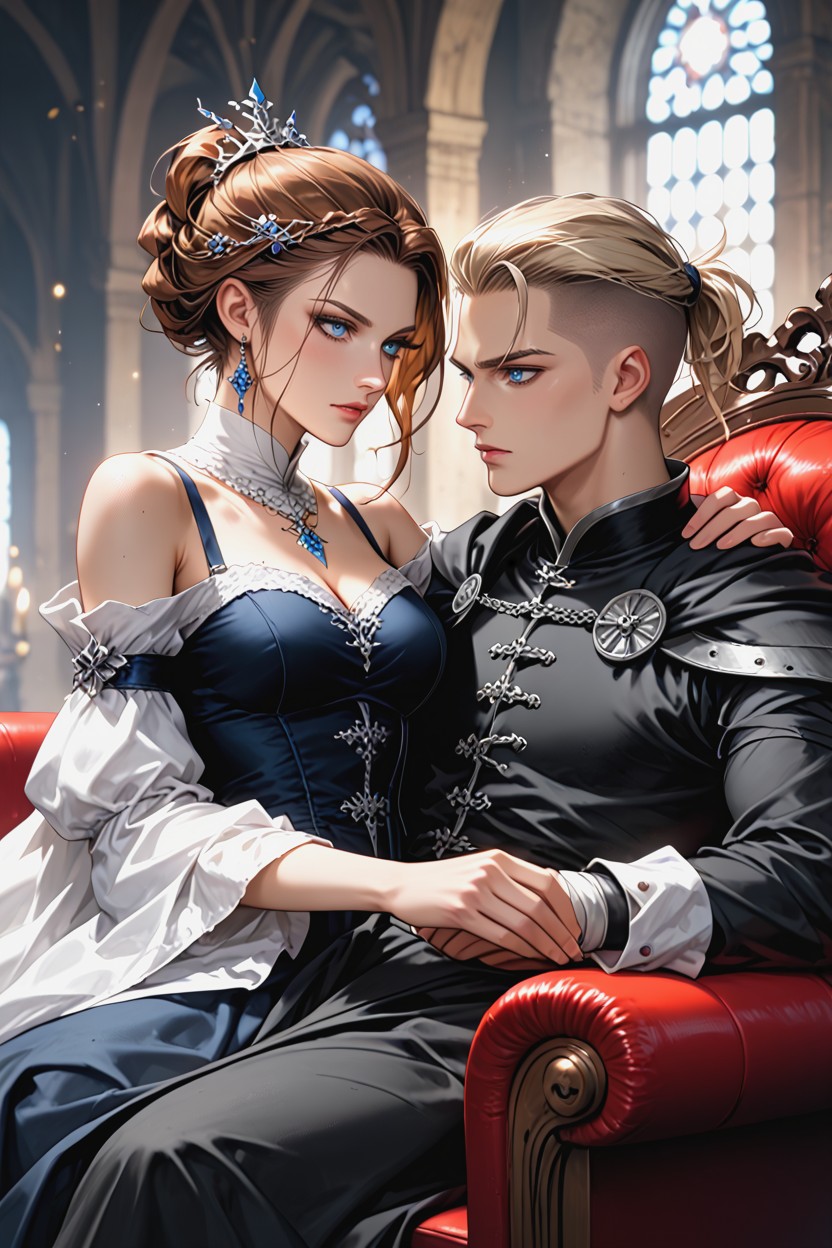 Shaved Sides With Tied Ponytail, Disciplined Look, Delicate Aristocratic Face Hentai AI Porn