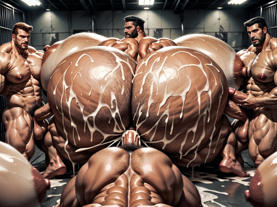 Hyper Bulky, Thick Bearded, Hyper Boobed Transmen Massive Orgy Porno IA Gay