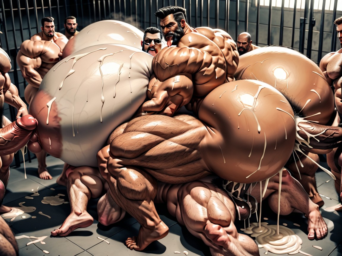 Shaved Heads, Oiled Skin, Triple Penetration Pornografia gay com IA