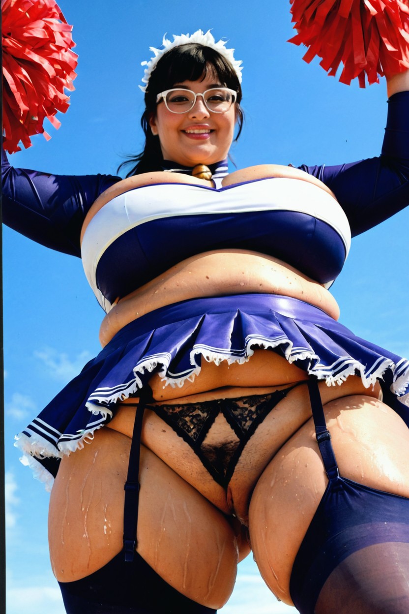 Plump Large Lips, Frilled Skirt, Japanese Woman BBW AI Porn