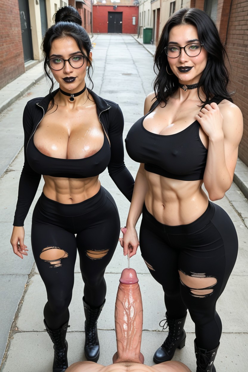 Black Lipstick, She Grabs His Dick, Skin Tight Sports Bra AI Porn