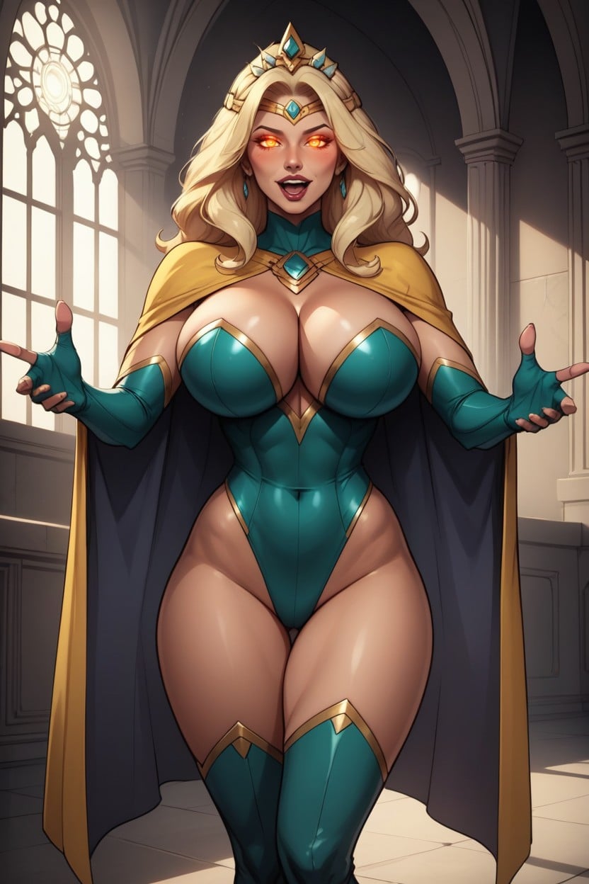 Legs Apart, Glowing Dark Orange Eyes, Hyper Realistic MILF AI Porn