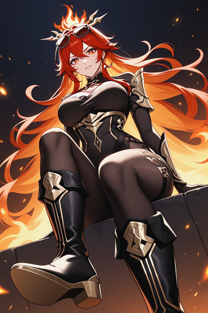 Wearing Black Leather Bodysuit, From Below, 18+ Hentai AI Porn