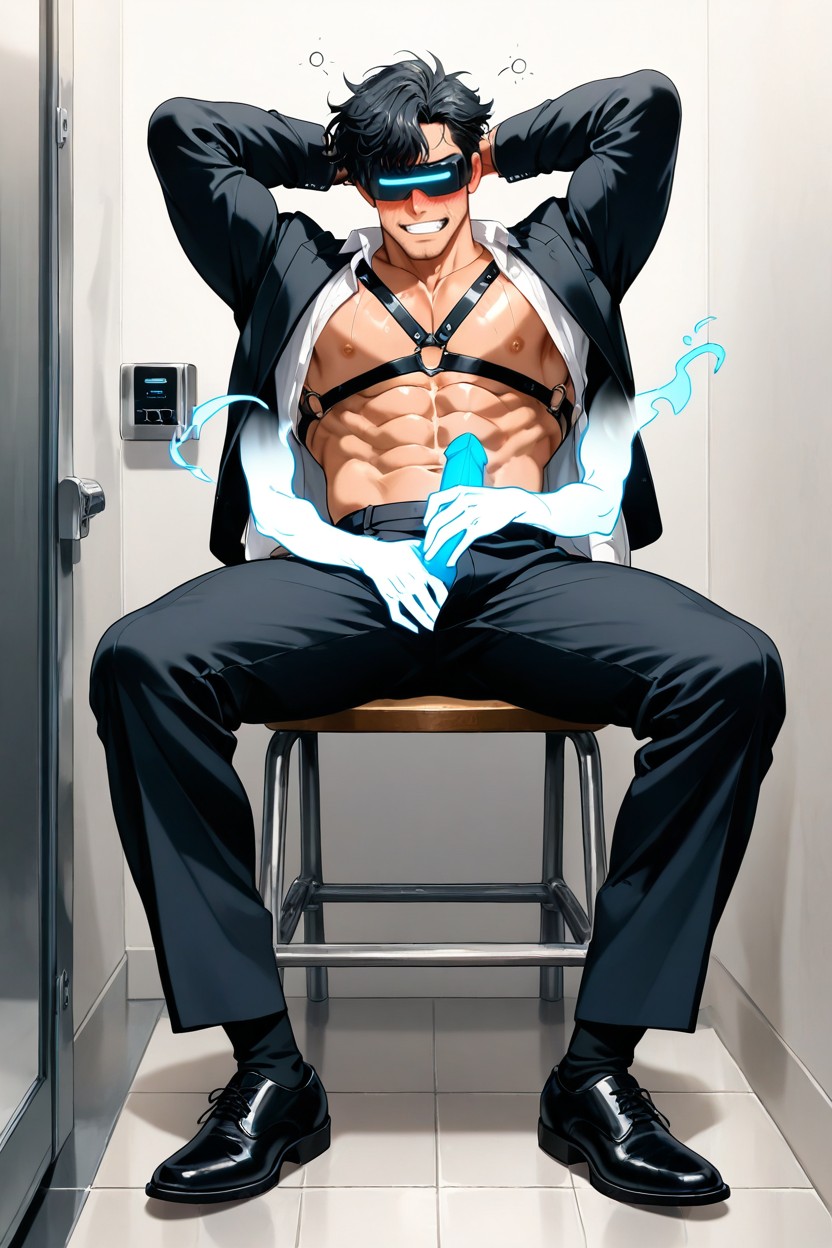 Both Hands Were Pressed Against The Wall, Gritting Teeth In Anger, Upturned Pornografia gay com IA
