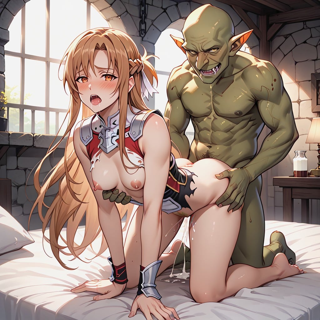 Taller Than Goblin, One Feet On The Bed, Goblin Pull Asuna Feet Hentai AI Porn